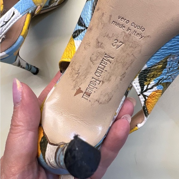 MARINO FABIANI MADE IN ITALY Yellow and Blue Floral Slingback Heels - Picture 4 of 7